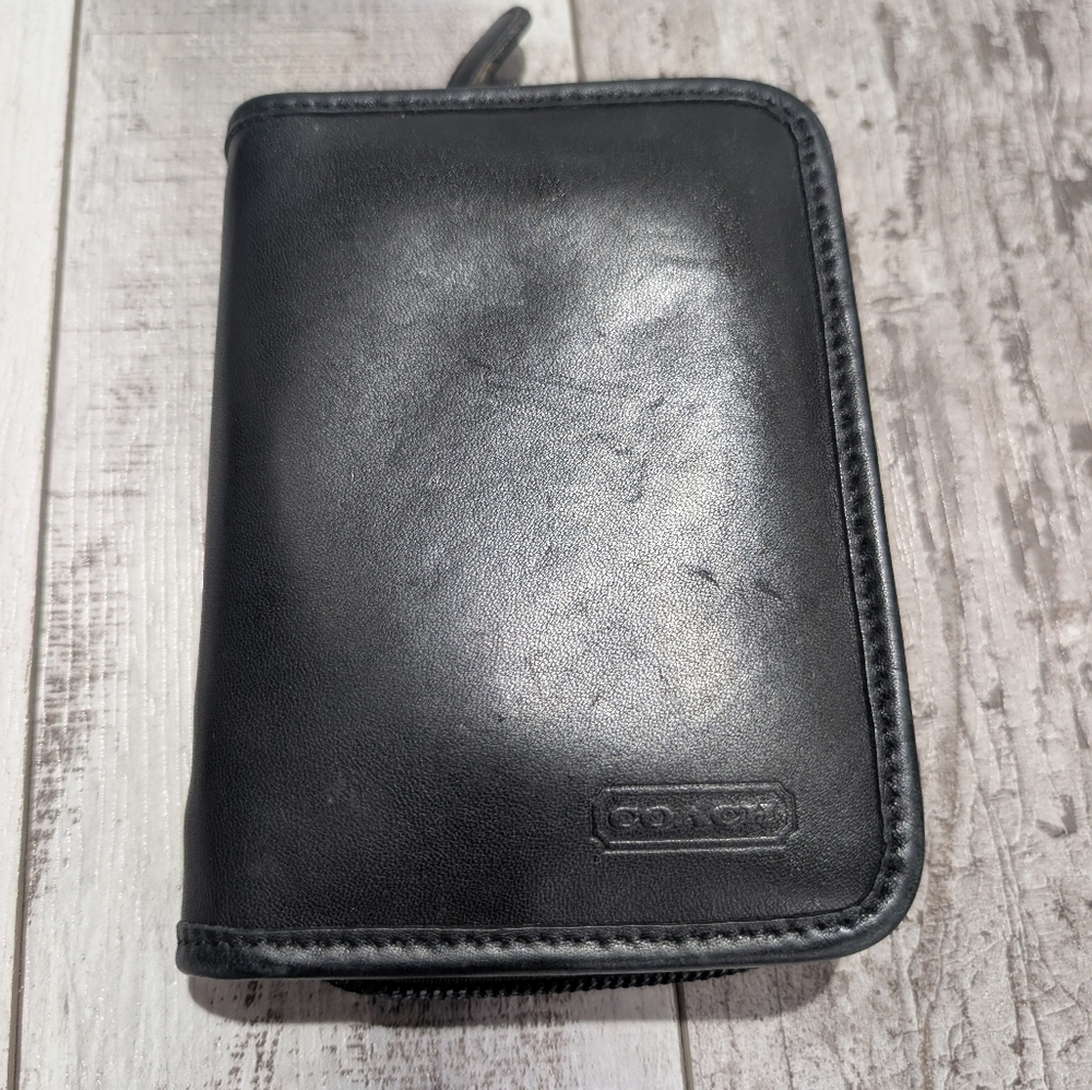 Coach‎ Leather Palm Pilot Zip-Up Black Protective Storage Case w/ Stylus Holder